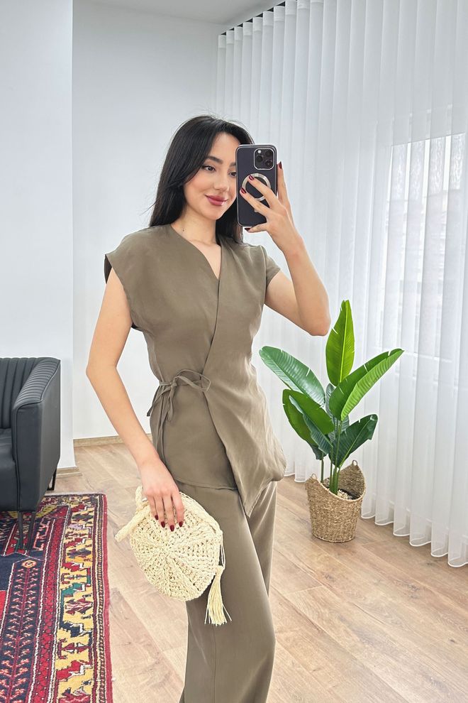 Lustrin Χακί Κομψό Casual Σετ Χονδρικό εμπόριο ενδυμάτων Απλό