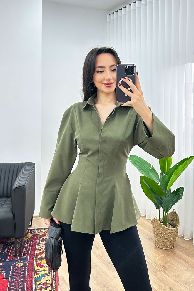 Lustrin Πράσινο Κομψό Εφαρμοστό Πουκάμισο Με Κουμπιά Χονδρικό εμπόριο ενδυμάτων Casual