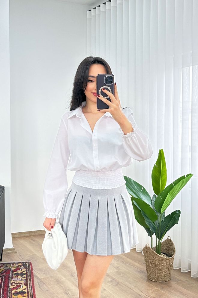 Lustrin Ασπρο Πουκάμισο Με Notched Λαιμόκοψη Και Κουμπωτό Κλείσιμο Χονδρικό εμπόριο ενδυμάτων Casual