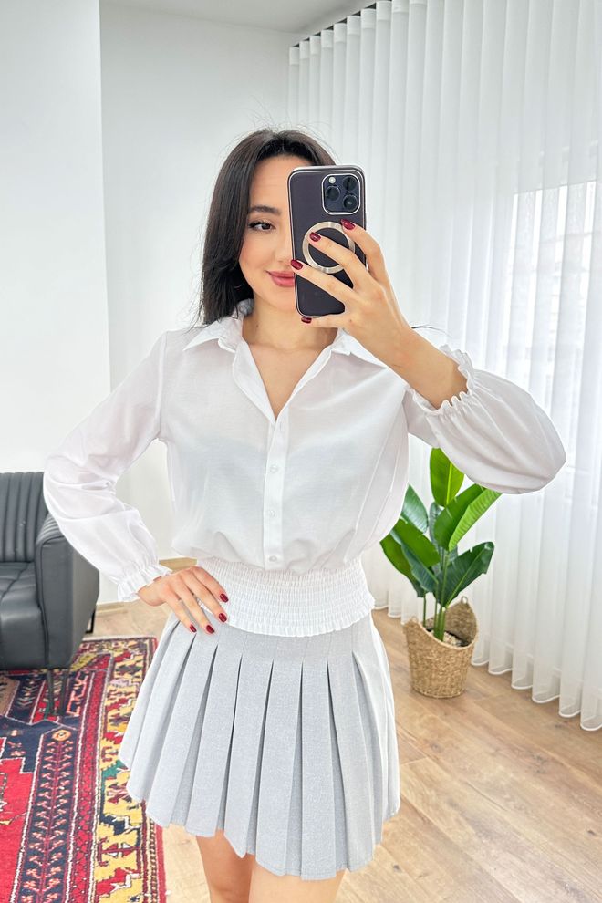 Lustrin White Shirt With Notched Neck And Buttoned Closure Wholesale Clothing 1