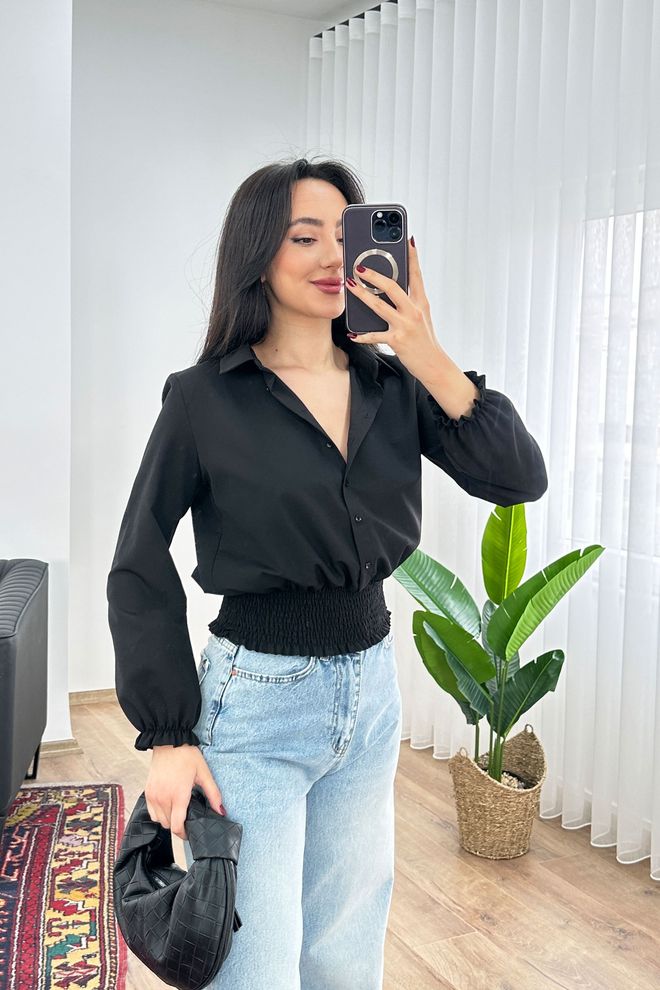 Lustrin Crna Uža Krojeni Gumbima Majica Sa Zarezanim Izrezom Veleprodaja odjeće 1