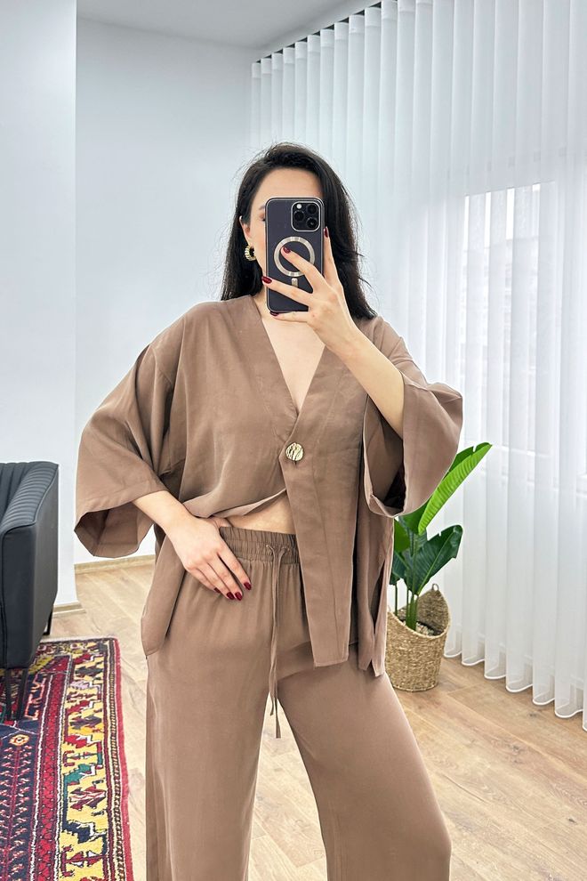 Lustrin Σετ Καφέ Casual Απλό Με Palazzo Παντελόνι Χονδρικό εμπόριο ενδυμάτων Απλό