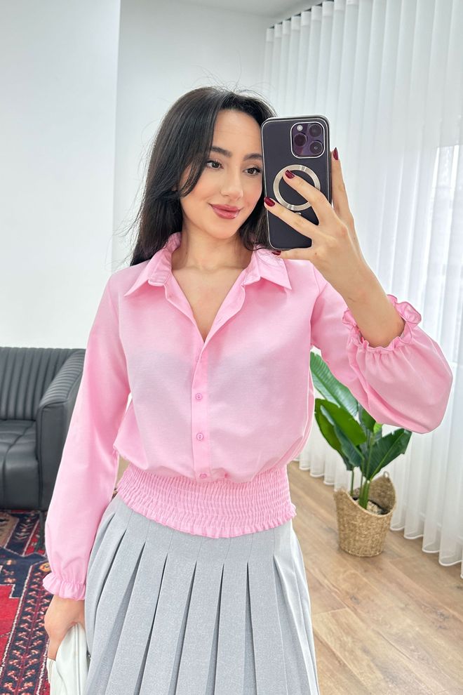 Lustrin Pink Casual Elegant Shirt With Notched Neck Wholesale Clothing Spring
