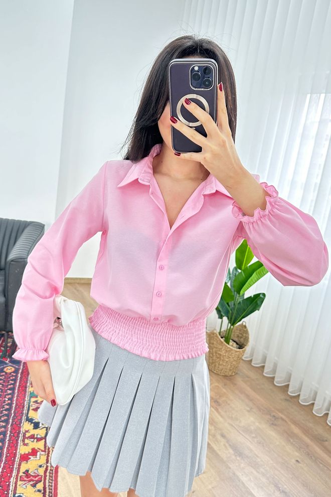 Lustrin Ροζ Casual Κομψό Πουκάμισο Με Notched Λαιμόκοψη Χονδρικό εμπόριο ενδυμάτων Casual