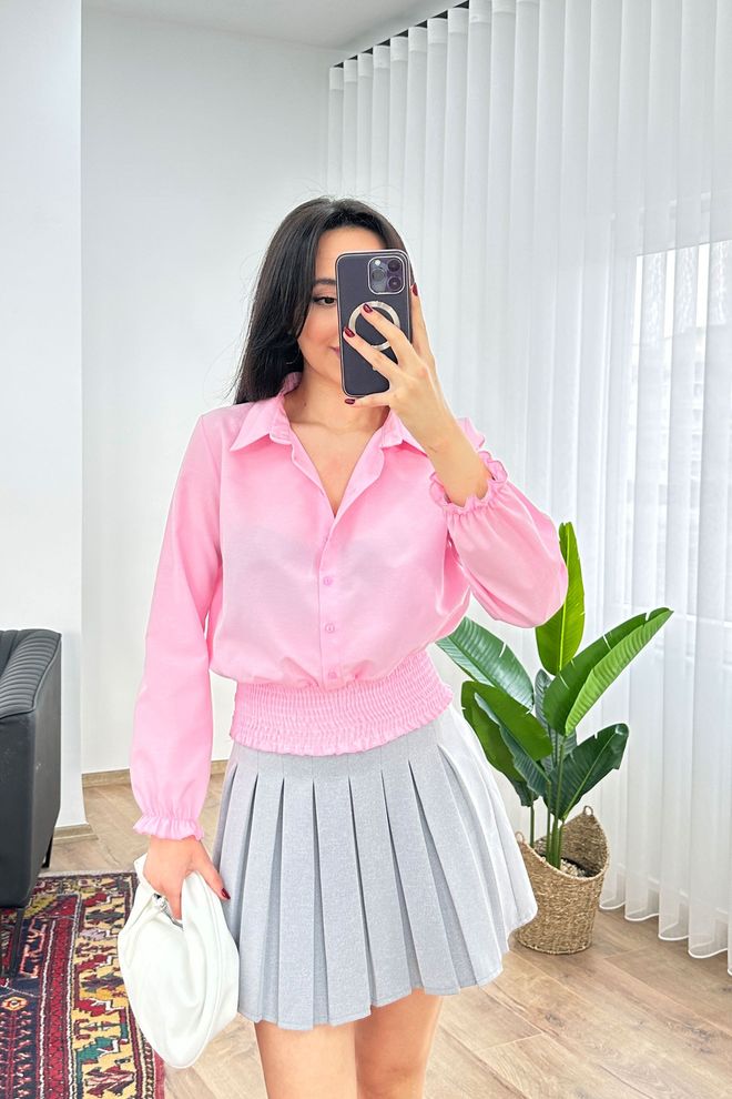 Lustrin Pink Casual Elegant Shirt With Notched Neck Wholesale Clothing 1