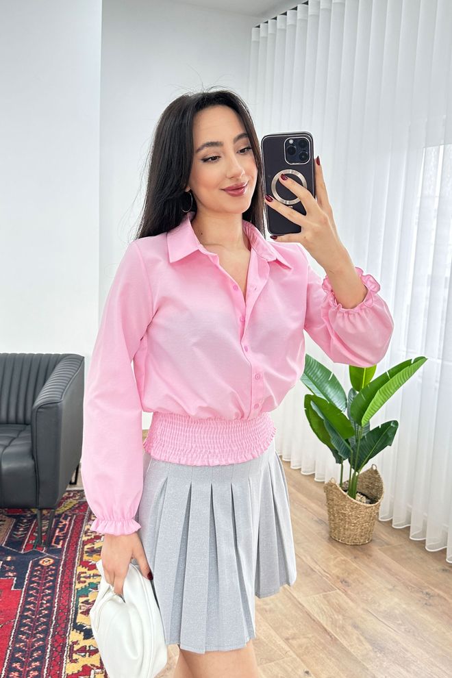 Lustrin Pink Casual Elegant Shirt With Notched Neck Wholesale Clothing Formal