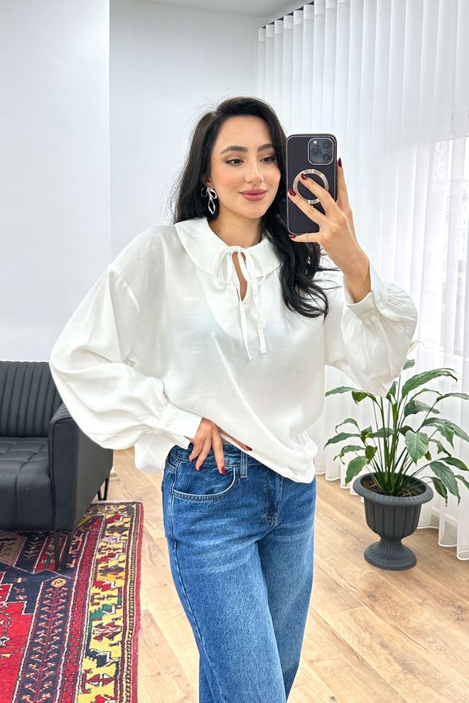 Lustrin White Blouse With Long Straight Sleeves Wholesale Clothing Lounge