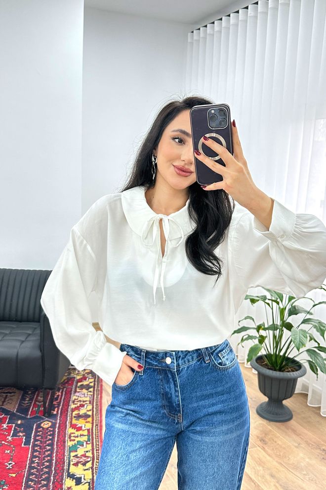 Lustrin Ασπρη Μπλούζα Με Μακριά Ισια Μανίκια Χονδρικό εμπόριο ενδυμάτων Απλό