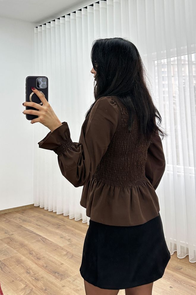 Lustrin Elegant Brown Blouse With Ballon Sleeves Wholesale Clothing Spring