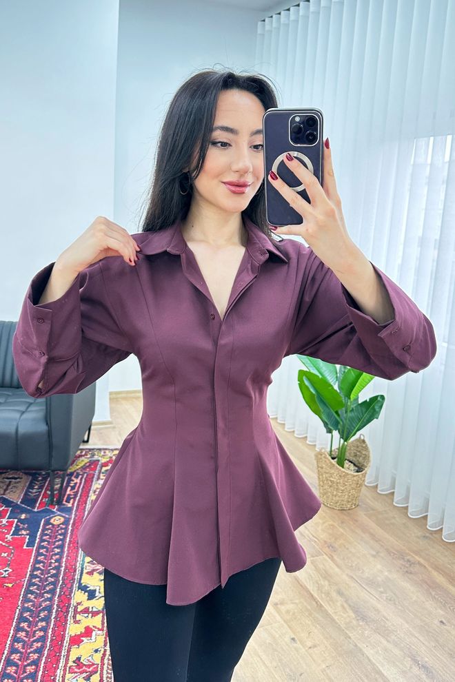 Lustrin Claret Red Elegant Fitted Shirt Wholesale Clothing Spring