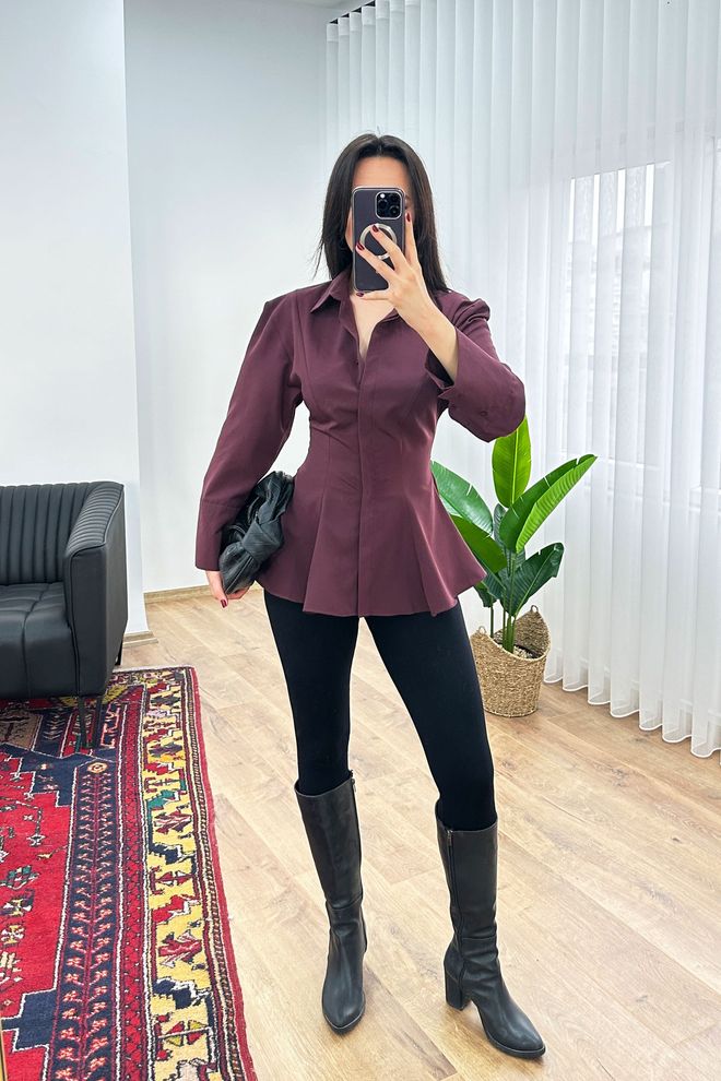 Lustrin Claret Red Elegant Fitted Shirt Wholesale Clothing 1