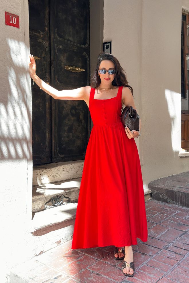 ladies red casual dress Dresses for Women Vibrant red Design IWEMEK Women Casual Summer Dress
