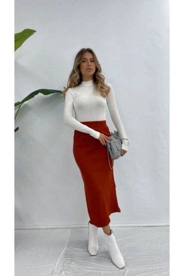 A wholesale clothing model wears  High Waist Knitwear Pencil Skirt
, Turkish wholesale Skirt of Maxi Modena