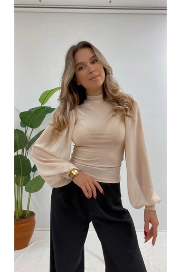 A wholesale clothing model wears  Chiffon Sleeve Detailed Women's Blouse
, Turkish wholesale Blouse of Maxi Modena