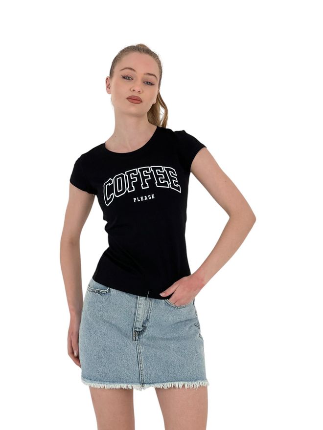 MISS POEM Camiseta Branca Skinny De Manga Curta Com Estampa De Café De Verão Roupas por atacado Casual