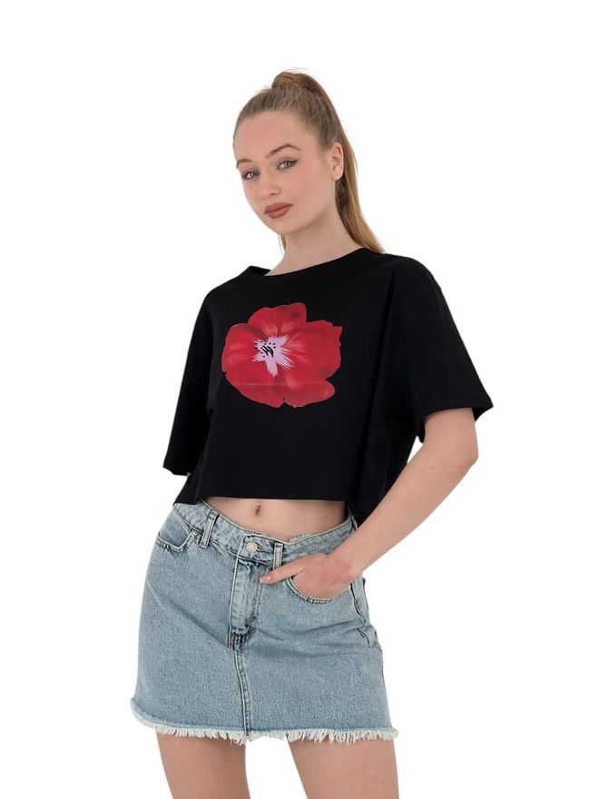 MISS POEM T shirt Corta Nera Oversize Con Stampa Rosa Abbigliamento all'ingrosso Casuale