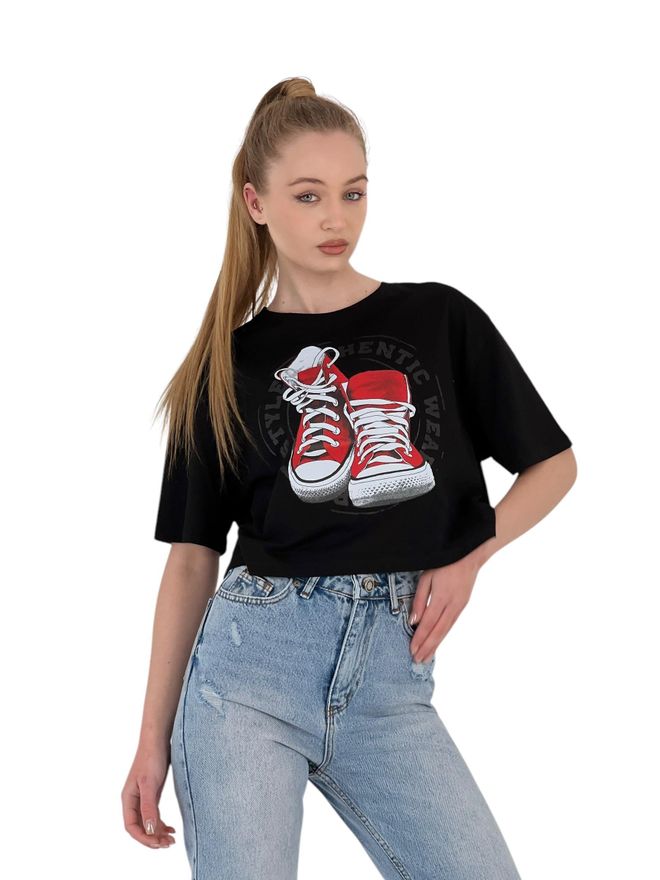 MISS POEM Übergroßes Bedrucktes Kurzärmliges Weißes Crop T Shirt Großhandelskleidung Lässig