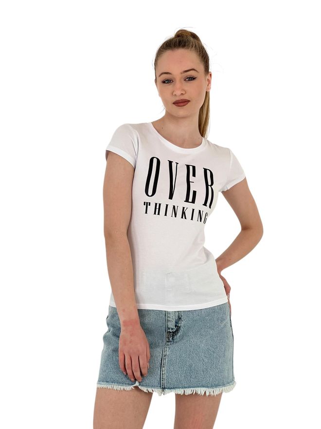 MISS POEM Κοντομάνικο Κοντό Φούξια Μπλουζάκι Thinking Χονδρικό εμπόριο ενδυμάτων Casual