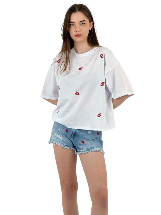 MISS POEM Printed White Oversize T Shirt Wholesale Clothing No Fabric