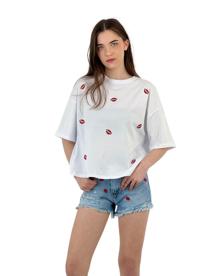 MISS POEM Printed White Oversize T Shirt Wholesale Clothing 4