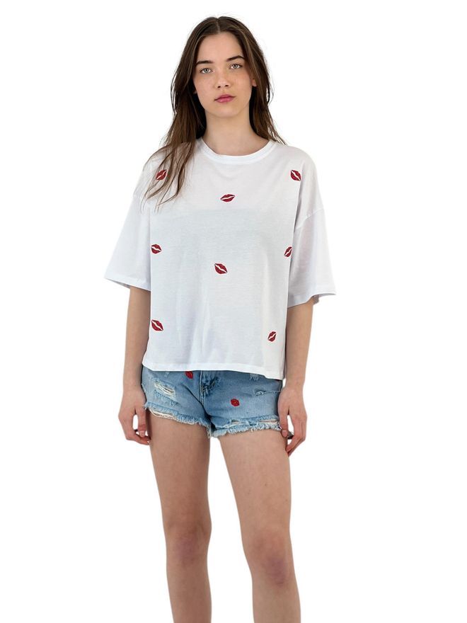MISS POEM Printed White Oversize T Shirt Wholesale Clothing Spring