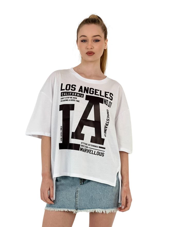 MISS POEM La Printed T Shirt — Black & White Wholesale Clothing No Fabric