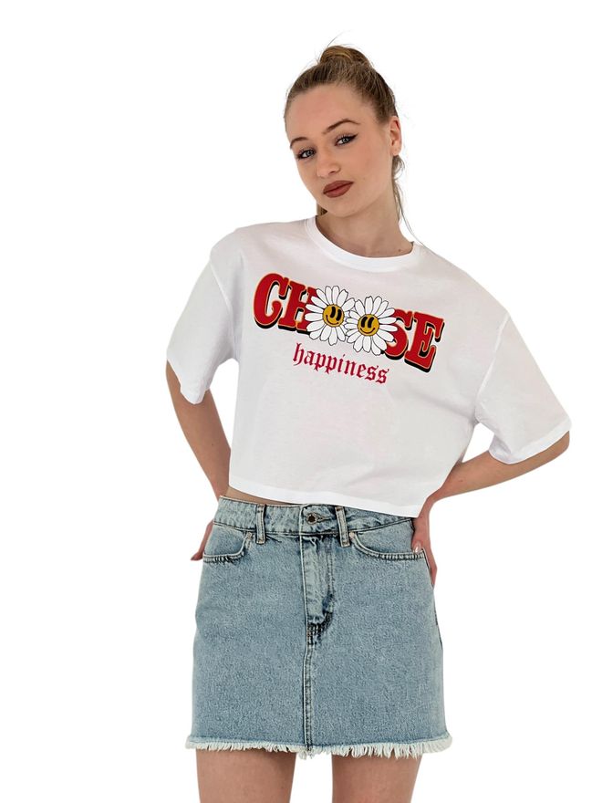 MISS POEM Oversize Floral Print Short White Crop T Shirt Wholesale Clothing Casual