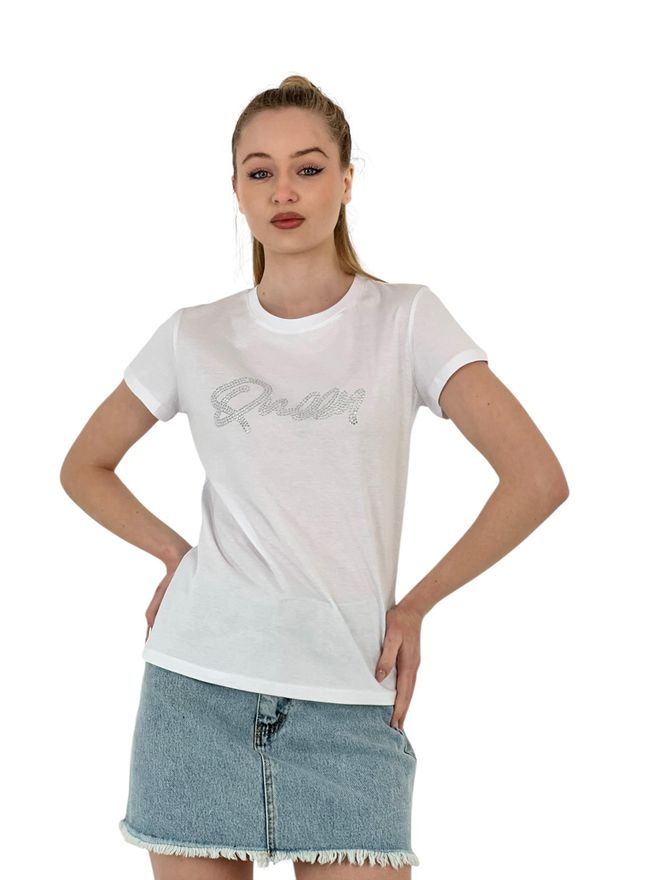 MISS POEM Krótki Rękaw Queen Stone Letnia Skinny Biała Koszulka Hurtowa sprzedaż odzieży Casual