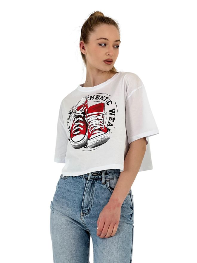MISS POEM T shirt Court Blanc Surdimensionné À Manches Courtes Et Imprimé Vêtements en gros Décontracté