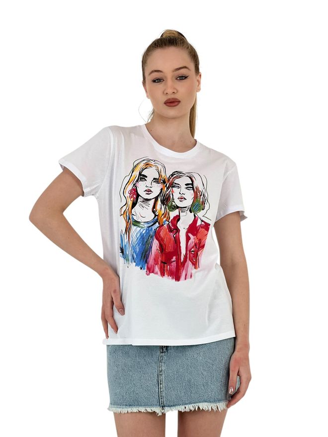 MISS POEM T shirt Stampata Con Illustrazioni — Bianco E Nero Abbigliamento all'ingrosso Casuale