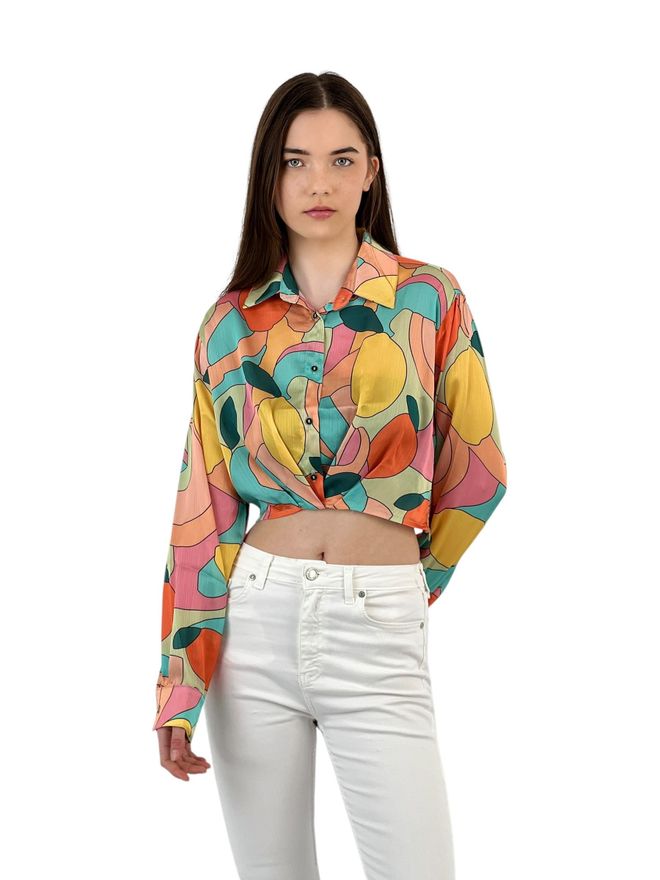 MISS POEM Geometric Pattern Crop Shirt Wholesale Clothing Spring