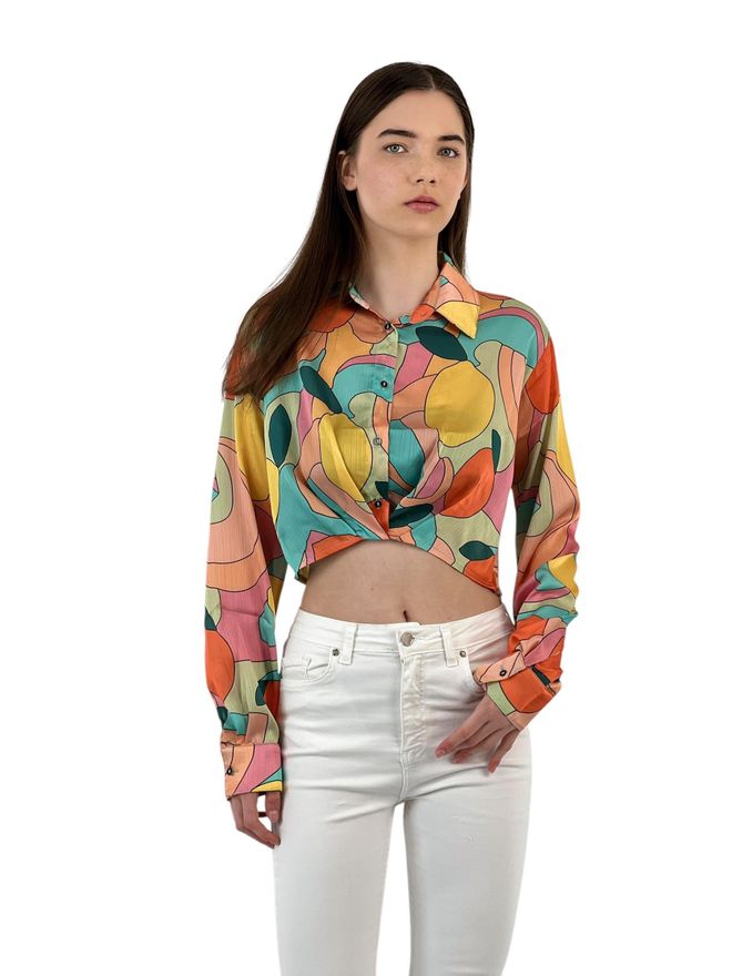 MISS POEM Geometric Pattern Crop Shirt Wholesale Clothing Formal