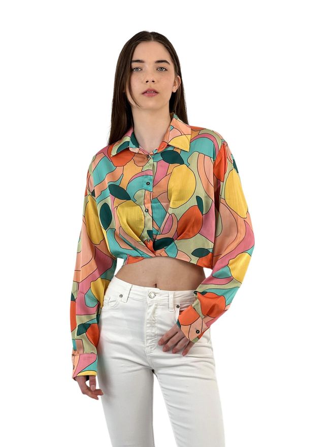 MISS POEM Geometric Pattern Crop Shirt Wholesale Clothing 5