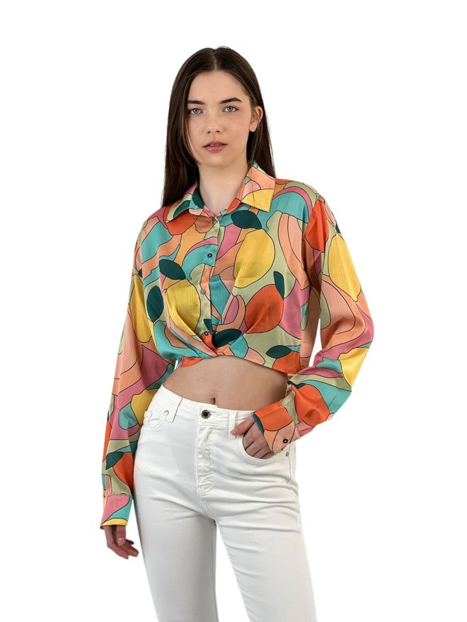 MISS POEM Geometric Pattern Crop Shirt Wholesale Clothing No Fabric