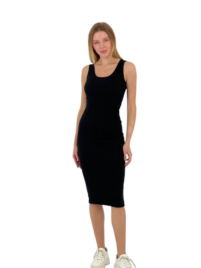 MISS POEM Schwarzes Gerades Ärmelloses Kleid Großhandelskleidung Lässig