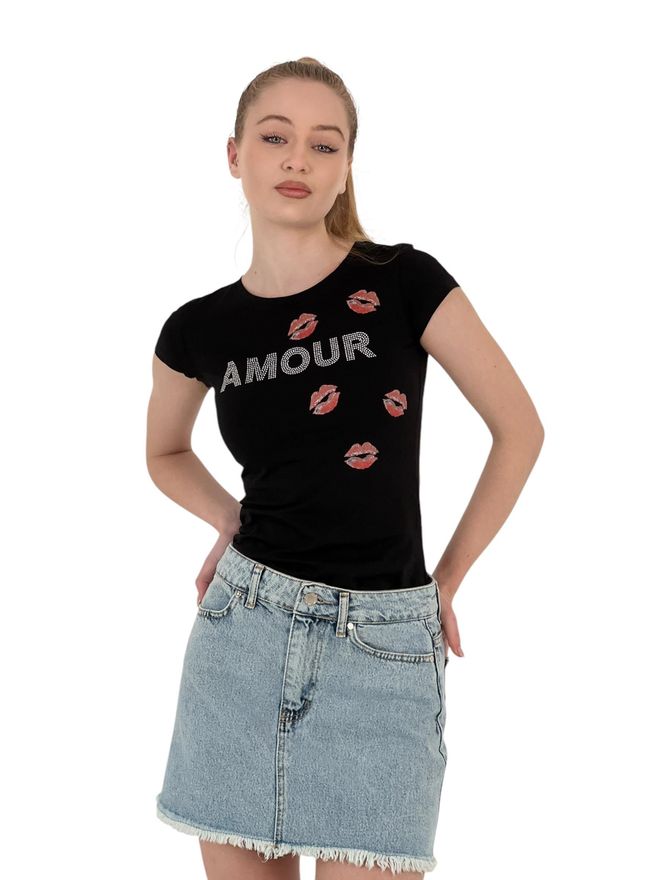 MISS POEM Kurzärmliges Dünnes Weißes T Shirt Mit Kissing Stones Großhandelskleidung Lässig