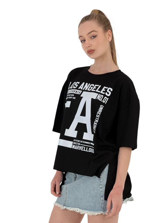 MISS POEM La Printed T Shirt — Black & White Wholesale Clothing Spring