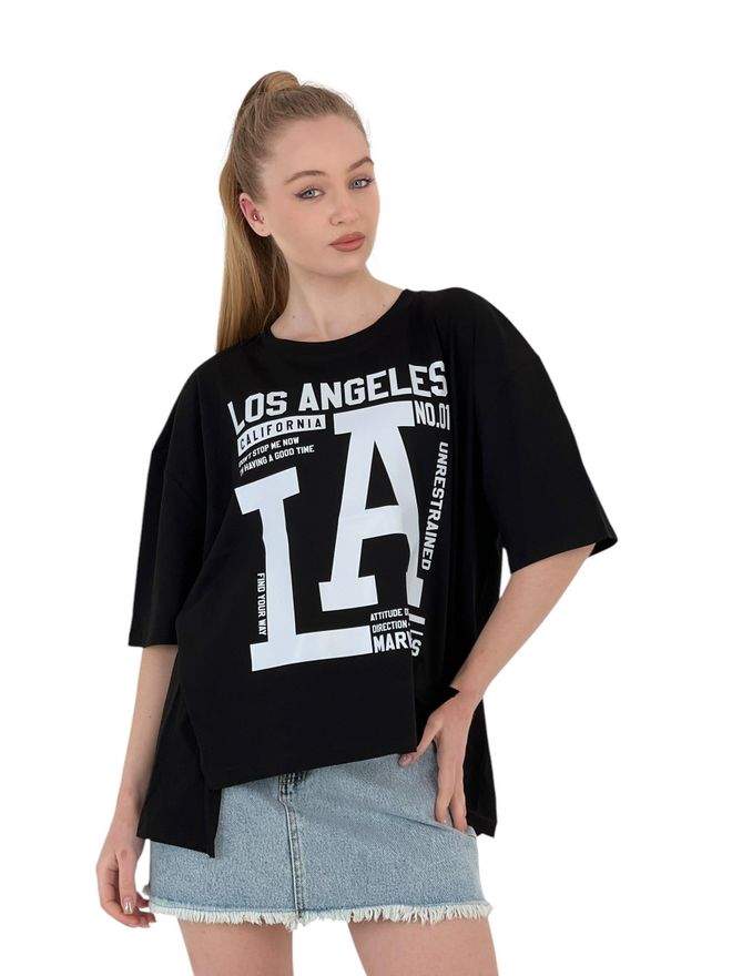 MISS POEM La Printed T Shirt — Black & White Wholesale Clothing No Fabric