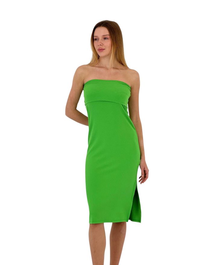 MISS POEM Strukturiertes Trägerloses Midikleid Vier Farboptionen Großhandelskleidung Elegant