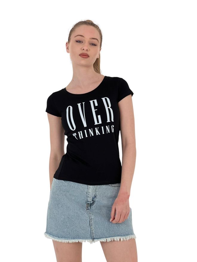 MISS POEM Thinking Bedrucktes Kurzärmliges Dünnes T Shirt In Fuchsia Großhandelskleidung Lässig