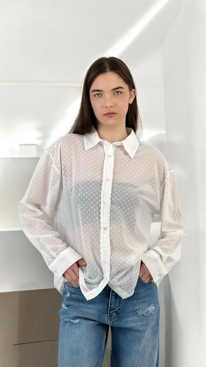 MISS POEM Textúrovaná Priehľadná Košeľa Dve Farebné Možnosti Veľkoobchod s oblečením Neformálny