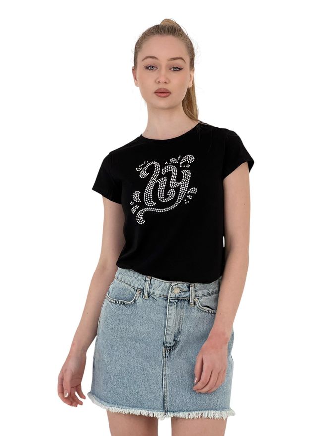 MISS POEM Kamenné Detailné Tričko S Potlačou „hi“ Čiernobiele Veľkoobchod s oblečením Neformálny