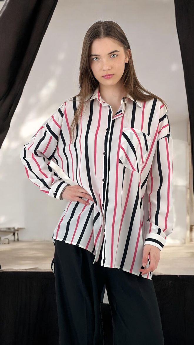 MISS POEM Pruhovaná Nadrozmerná Košeľa Dve Farebné Možnosti Veľkoobchod s oblečením Elegantný