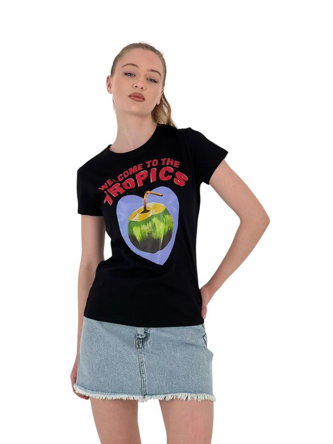 MISS POEM T shirt Imprimé En Noyer — Noir Et Blanc Vêtements en gros Décontracté