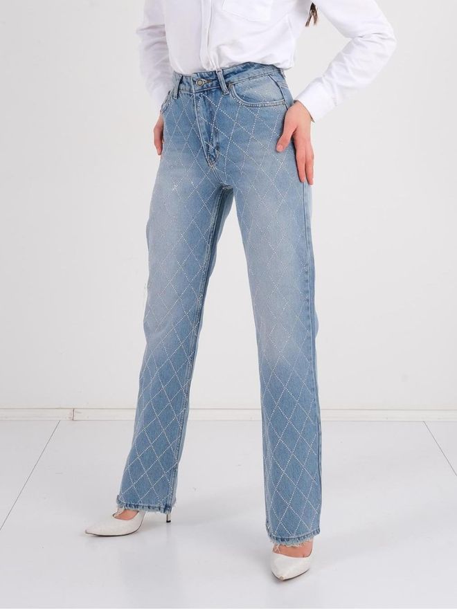 MISS POEM Jeans Amples Brodés En Pierre À Motifs Vêtements en gros Décontracté