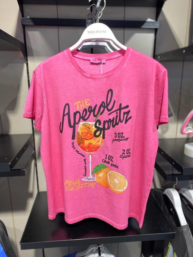 MISS POEM Camiseta Envejecida Lavable Con Estampado Aperol Spritz 15509 y46 Ropa al por mayor Casual