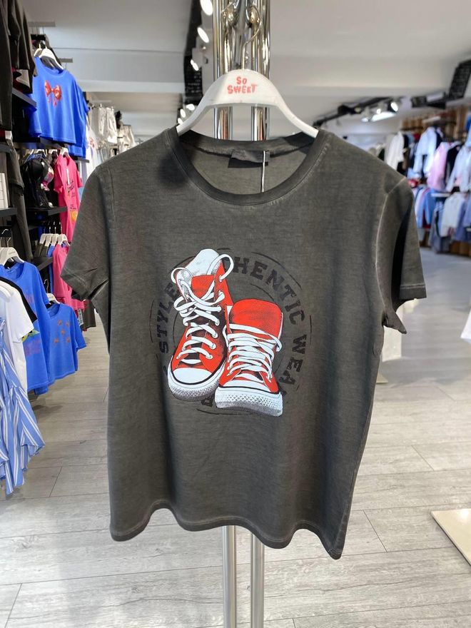MISS POEM Impressão De Sapatos De Camiseta De Envelhecimento Lavável 15509 y42 Roupas por atacado Casual