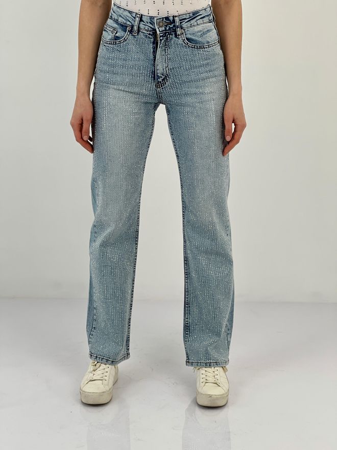 MISS POEM Lycra White Leg Denim A Blue/L Blue Full Stone Marke. Didmeninė prekyba drabužiais Kokteilinė