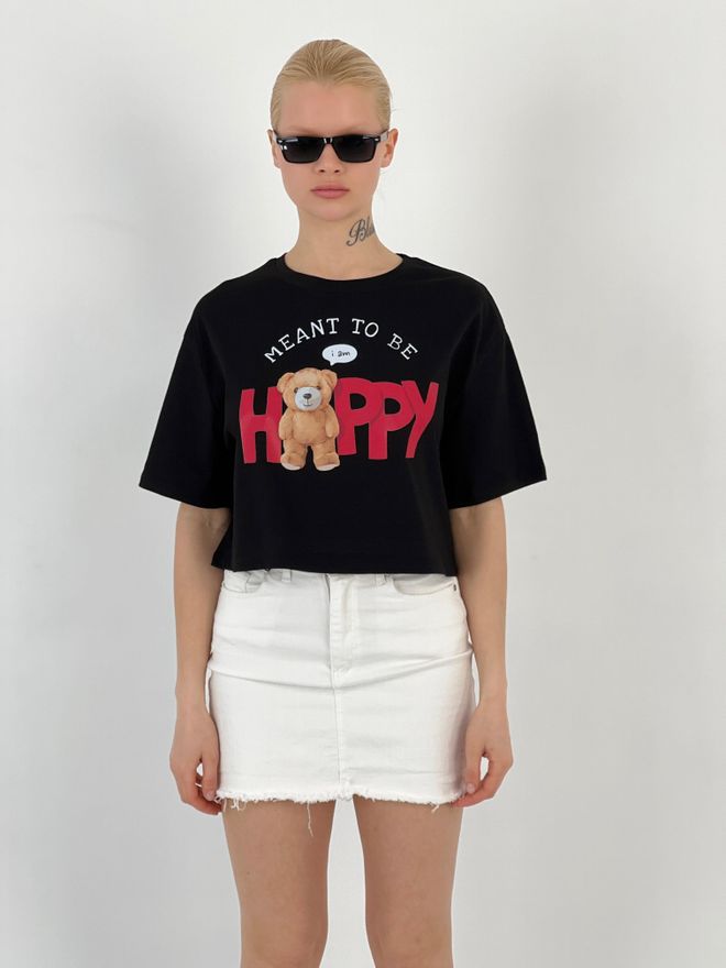 MISS POEM Camiseta Happy Teddy Bear Estampada Ropa al por mayor Casual