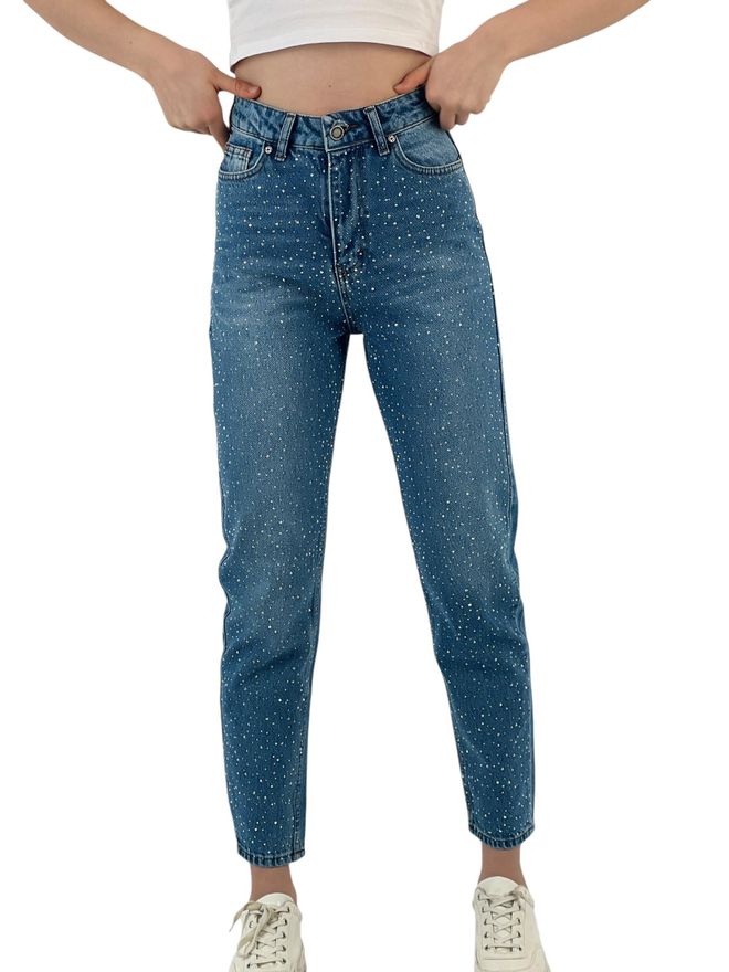 MISS POEM “Mom Denim” Vidutinio Mėlyno Trijų Dydžių Akmens Markė. Didmeninė prekyba drabužiais Kokteilinė